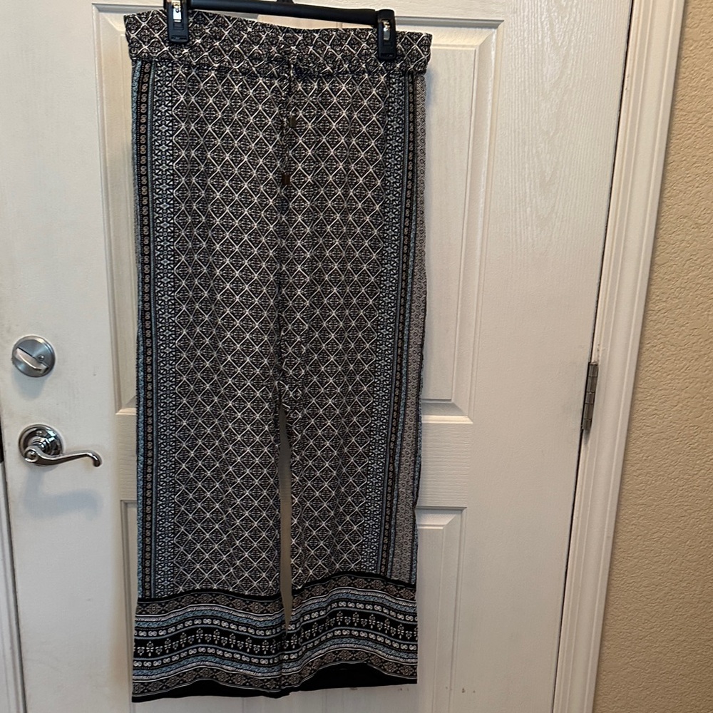 Anne Carson Geometric Print Boho Wide Leg Pants Elastic Waist Size L